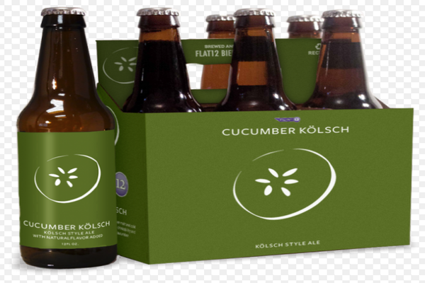 Cucumber Kölsch from Flat 12 Bierwerks in Indianapolis, is a Kolsch-style 5.2% ABV German ale with a cucumber infusion (N.B. There is no connection here with Treatt)