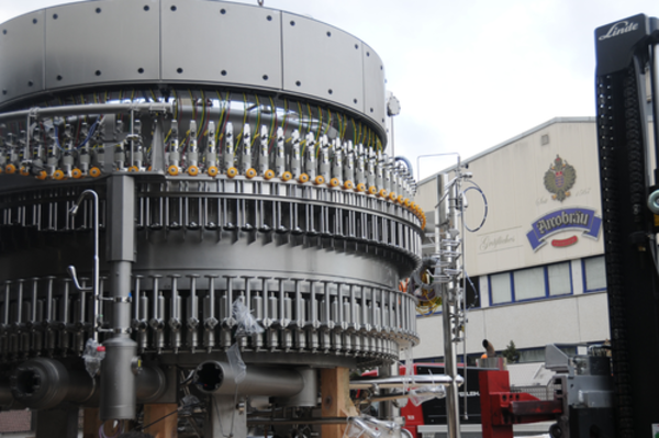 After delivery...The Krones Modulfill filler prior to installation at Arcobräu Brewery in Moos, Lower Bavaria, Germany 