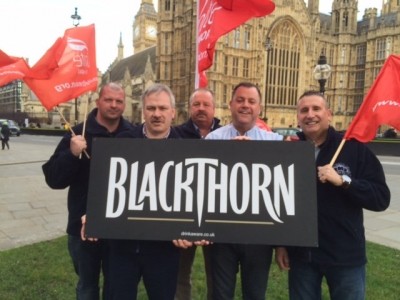 Unite trade union protesting against the closure at Westminster