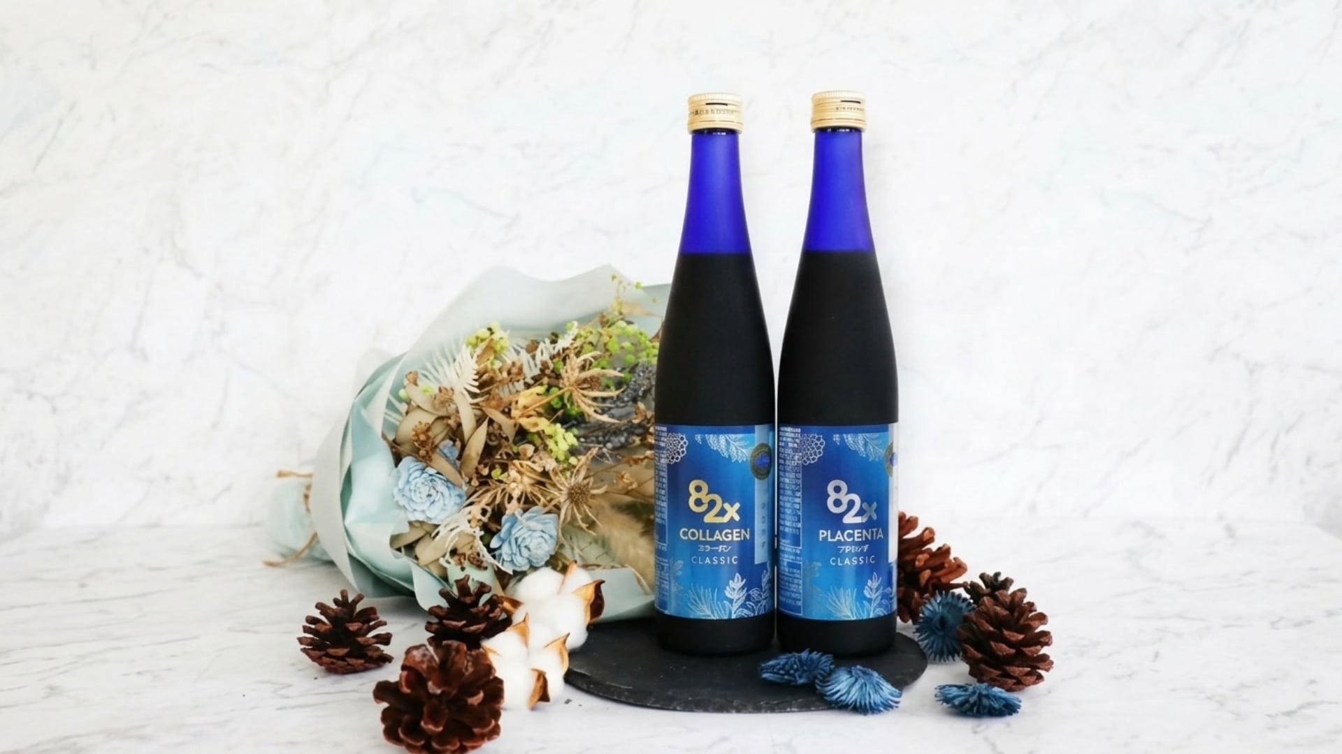 Mashiro’s 82X contains a mix of porcine and fish collagen peptides, with 82 botanical ingredients.
