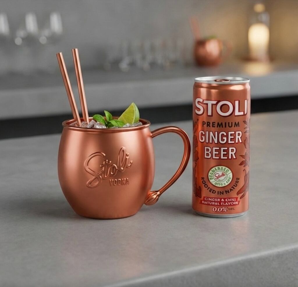 Stoli Ginger Beer cans featuring refreshed branding.