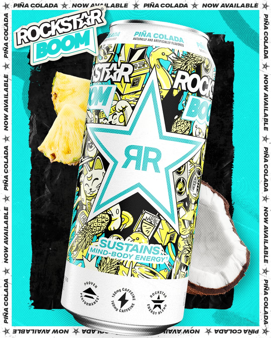Cans of Rockstar Punched Blackberry energy drink.