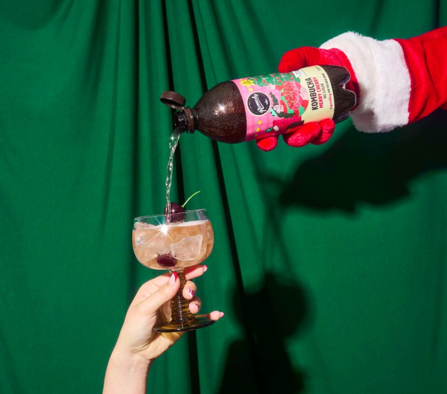 Remedy Merry Cherry limited-edition festive kombucha in a 700ml sharing bottle.