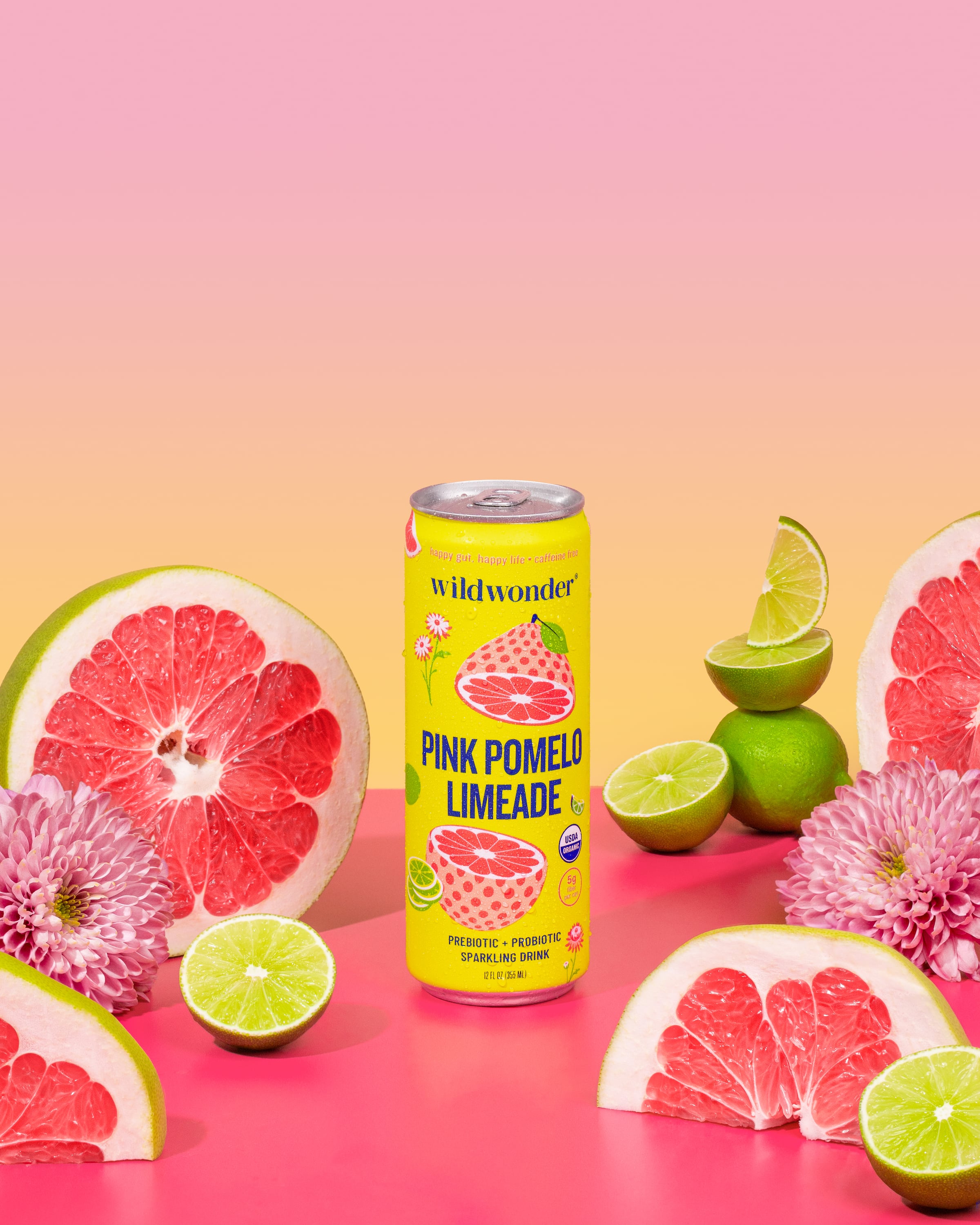 Wildwonder Pink Pomelo Limeade can highlighting gut-health benefits.