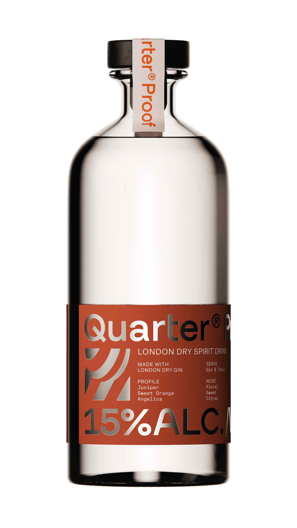 Mid-strength spirits bottles from Quarter Proof on retail display.