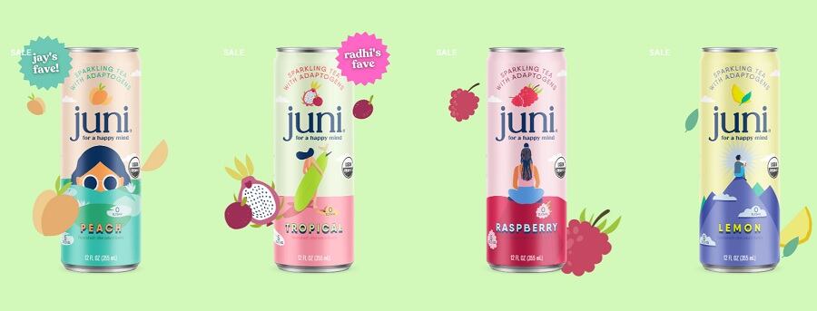 Juni sparkling tea blends cultures, benefits for body & mind from adaptogens, nootropics