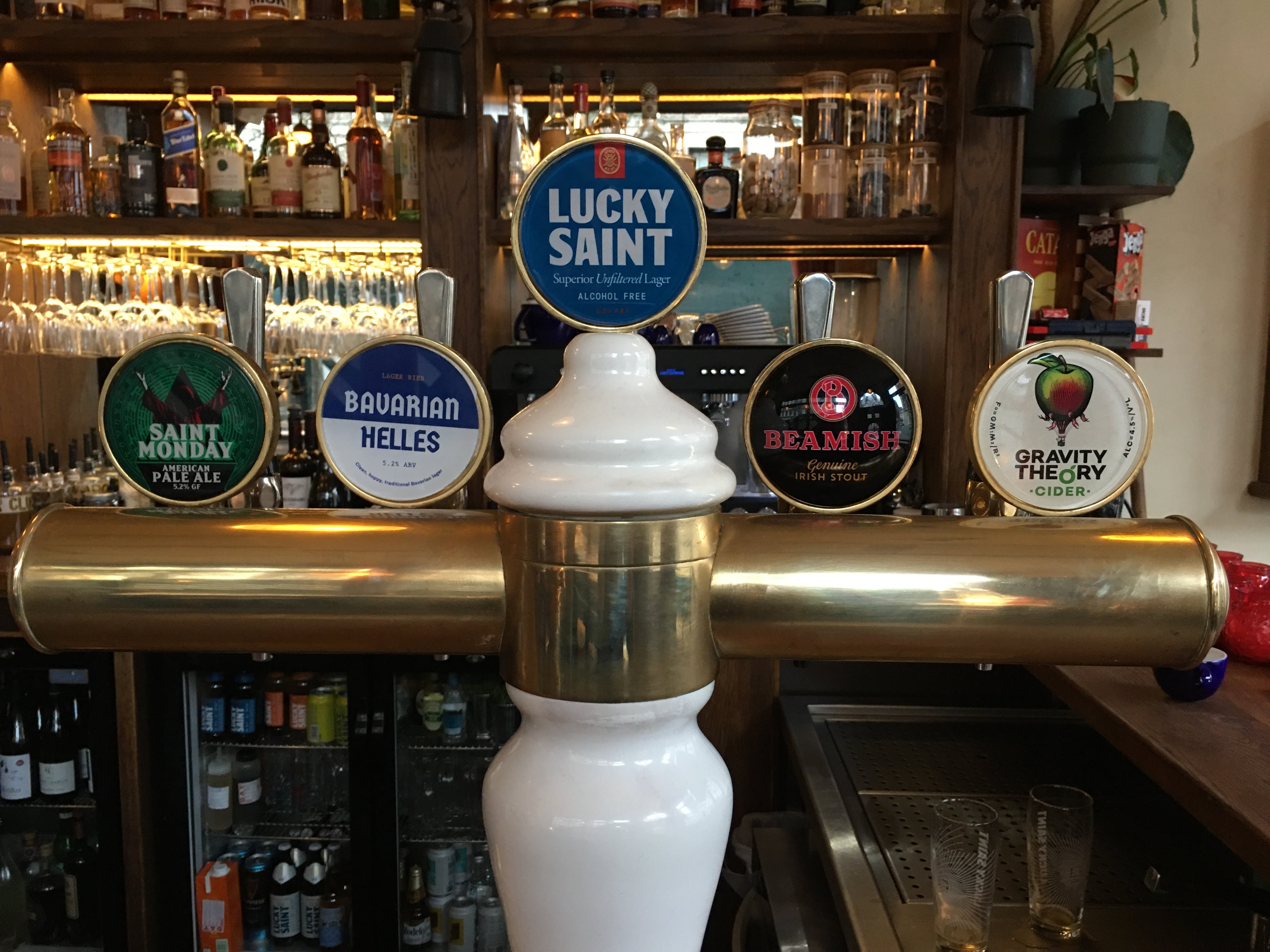 Lucky Saint's alcohol-free beer is available on tap