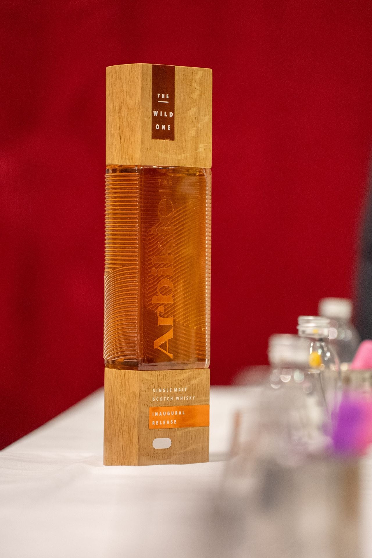 Bottle of The Arbikie Single Malt displayed at a tasting event.