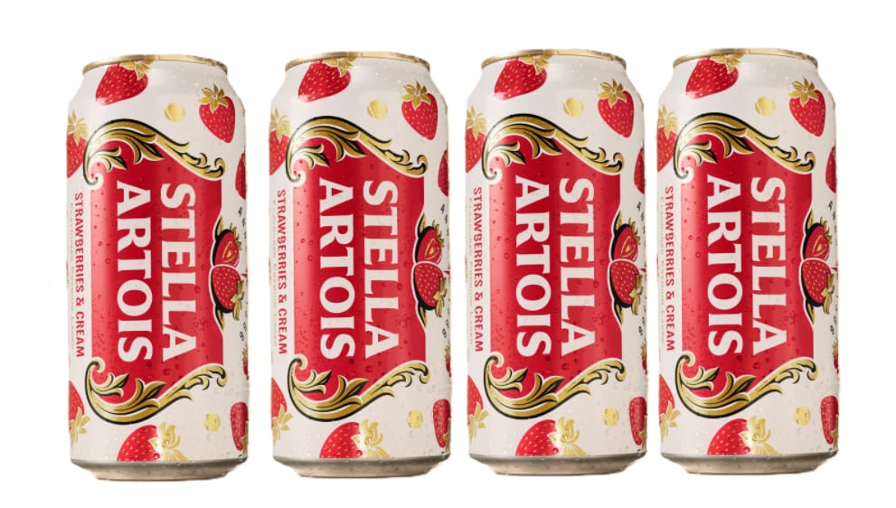 Stella Artois strawberries and cream flavoured beer cans.