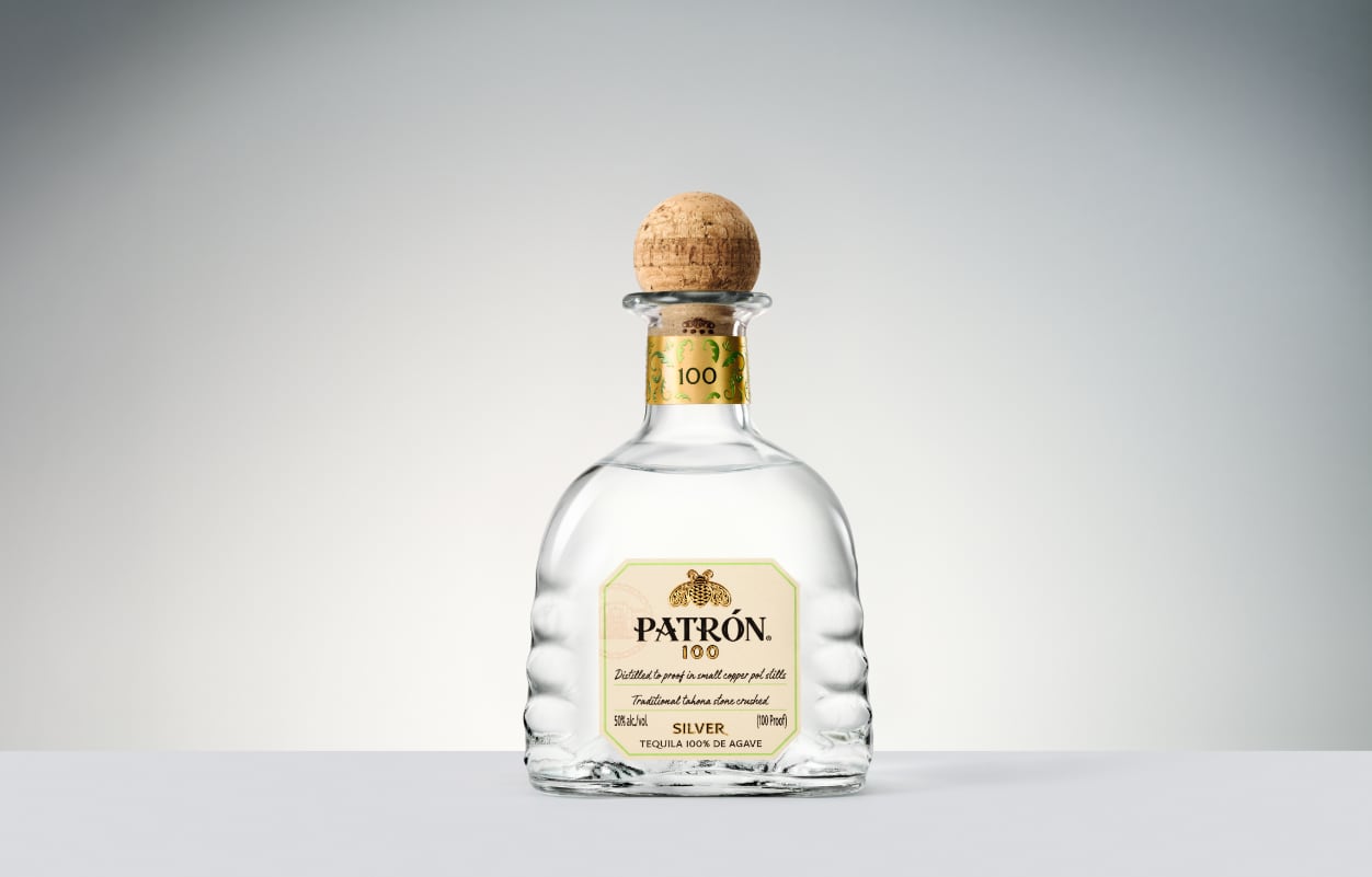 Bottle of Patrón 100 tequila.