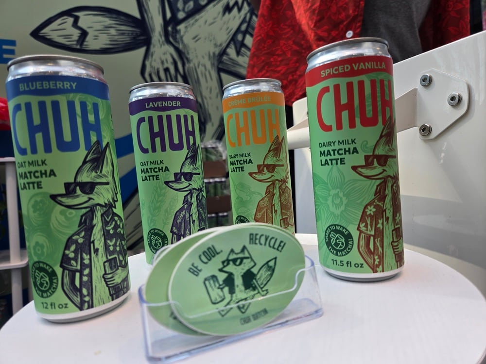 Chuh Matcha’s canned lattes come in flavor-forward varieties including spiced vanilla, blueberry, lavender and crème brûlée.
