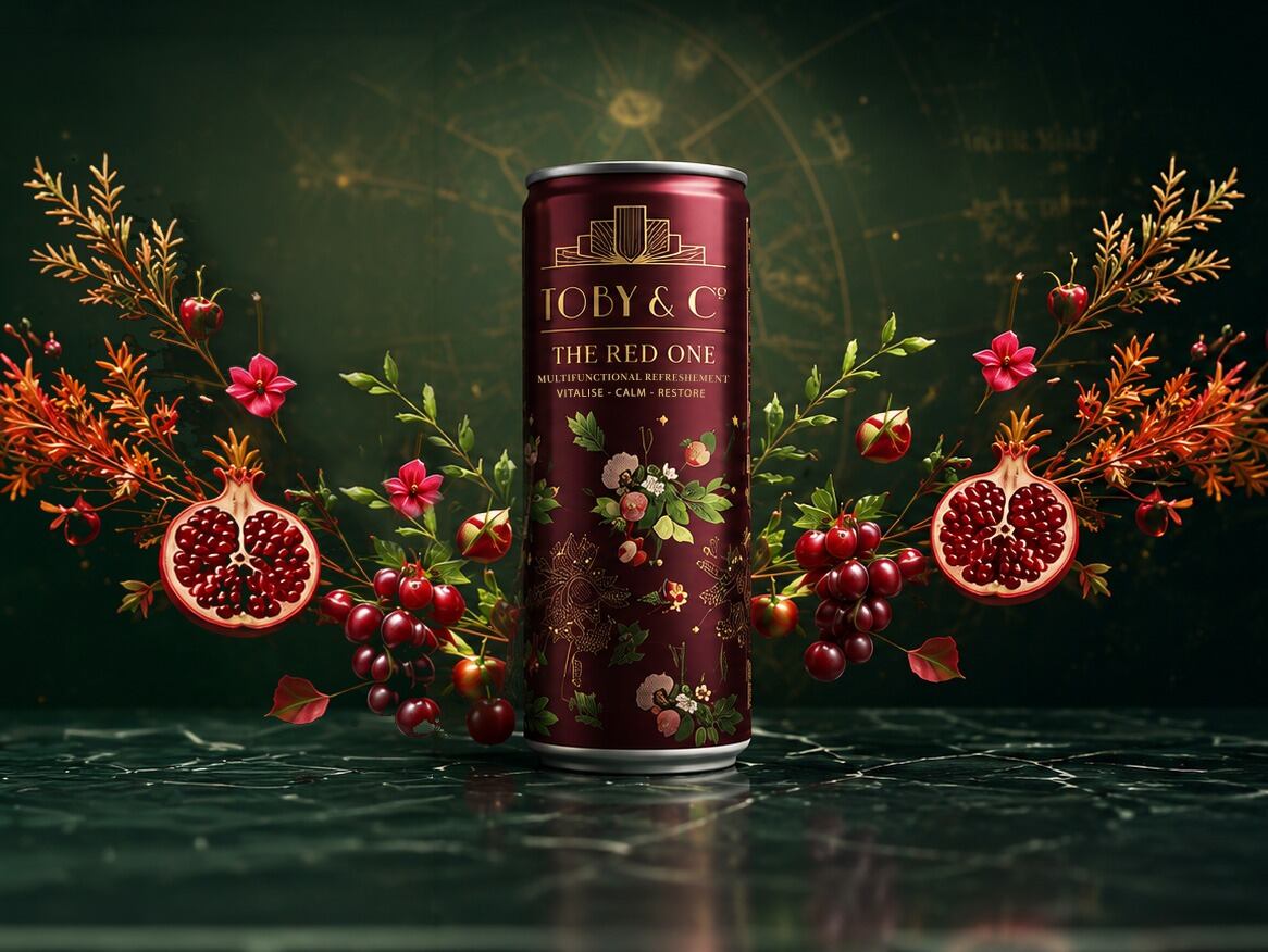 Functional soft drink can with botanical ingredients and red fruit flavour profile.
