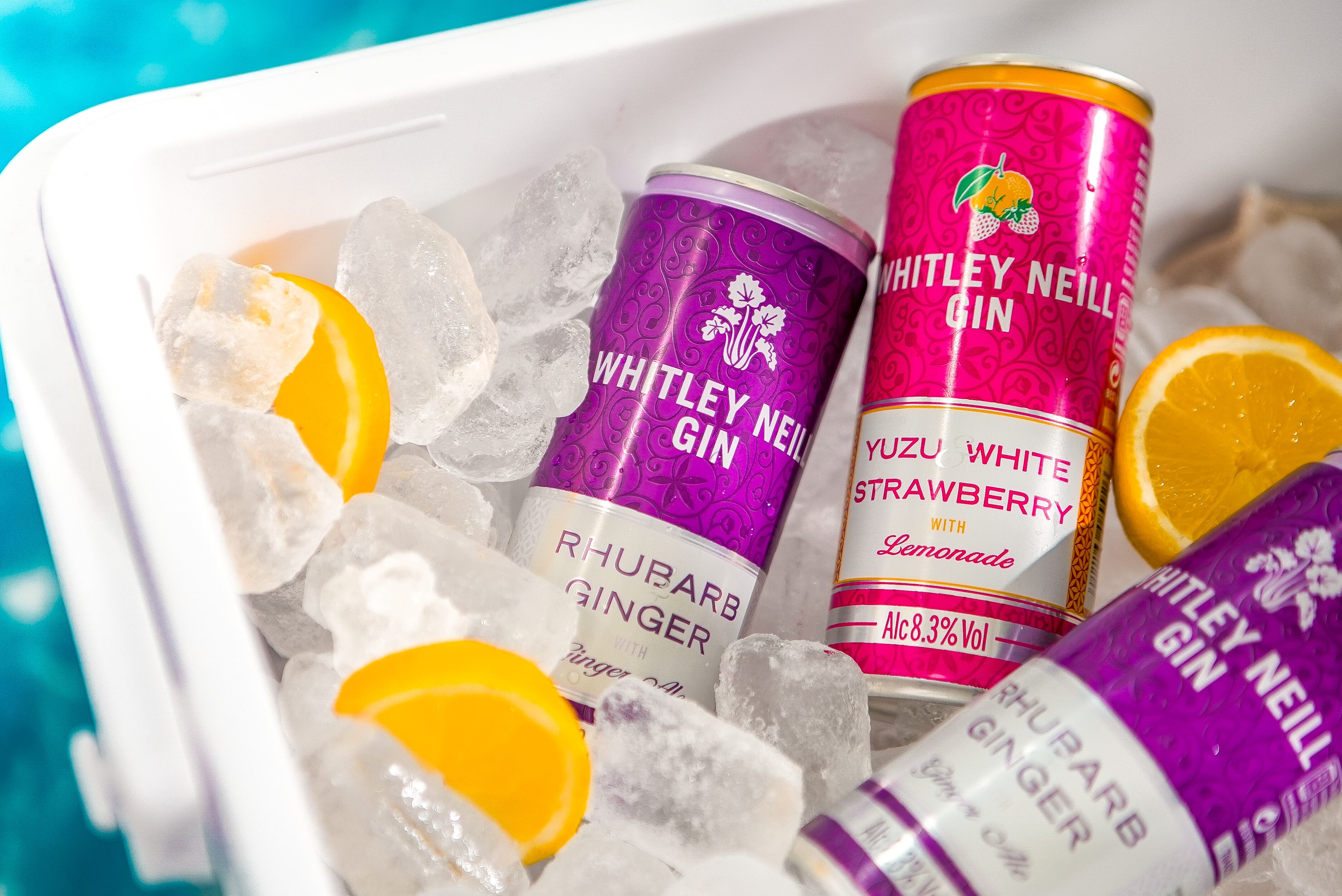 Whitley Neill gin RTD cans Rhubarb & Ginger and Yuzu & White Strawberry.