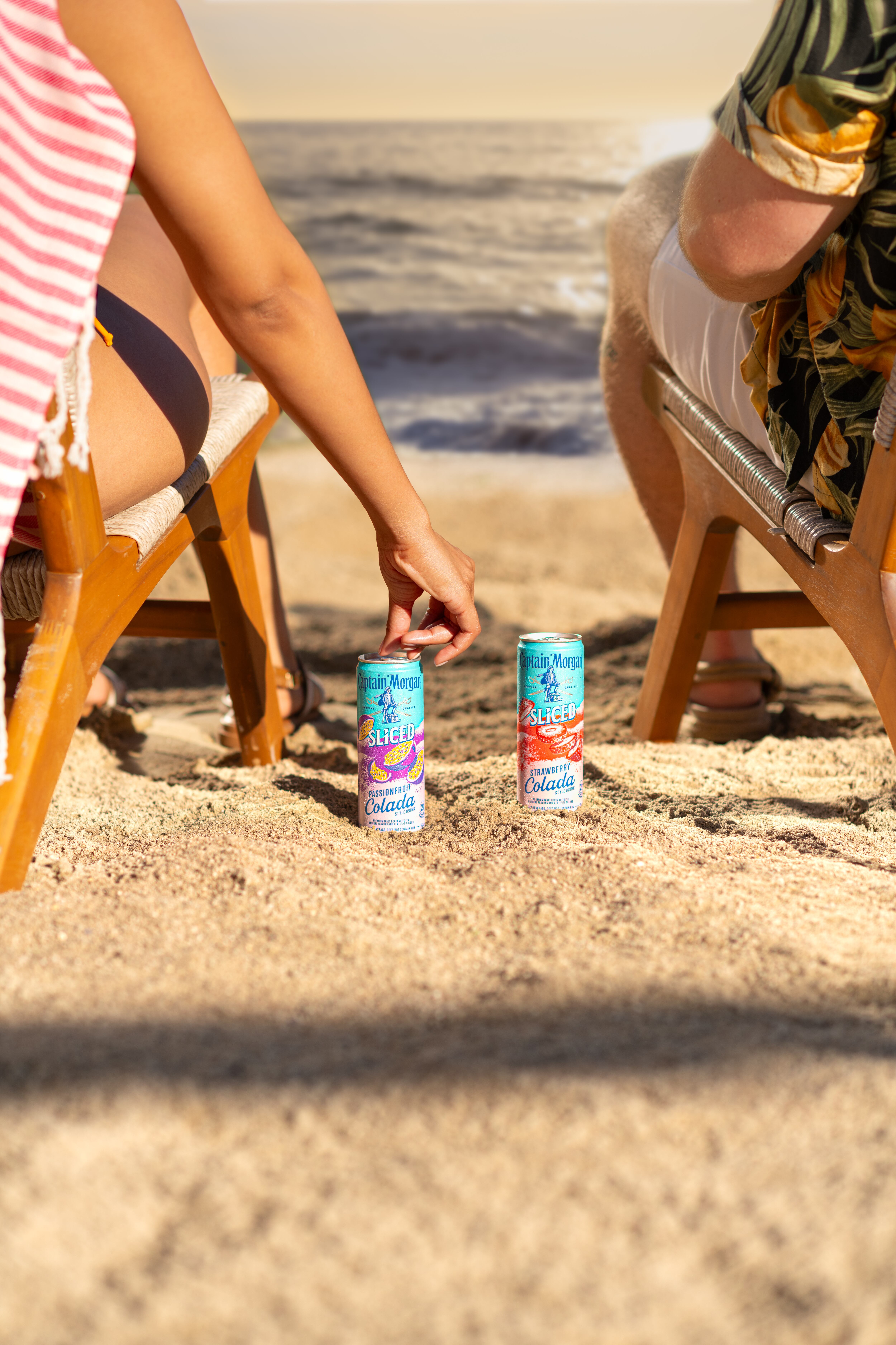 Captain Morgan Sliced Colada Style Drink cans in tropical flavours.