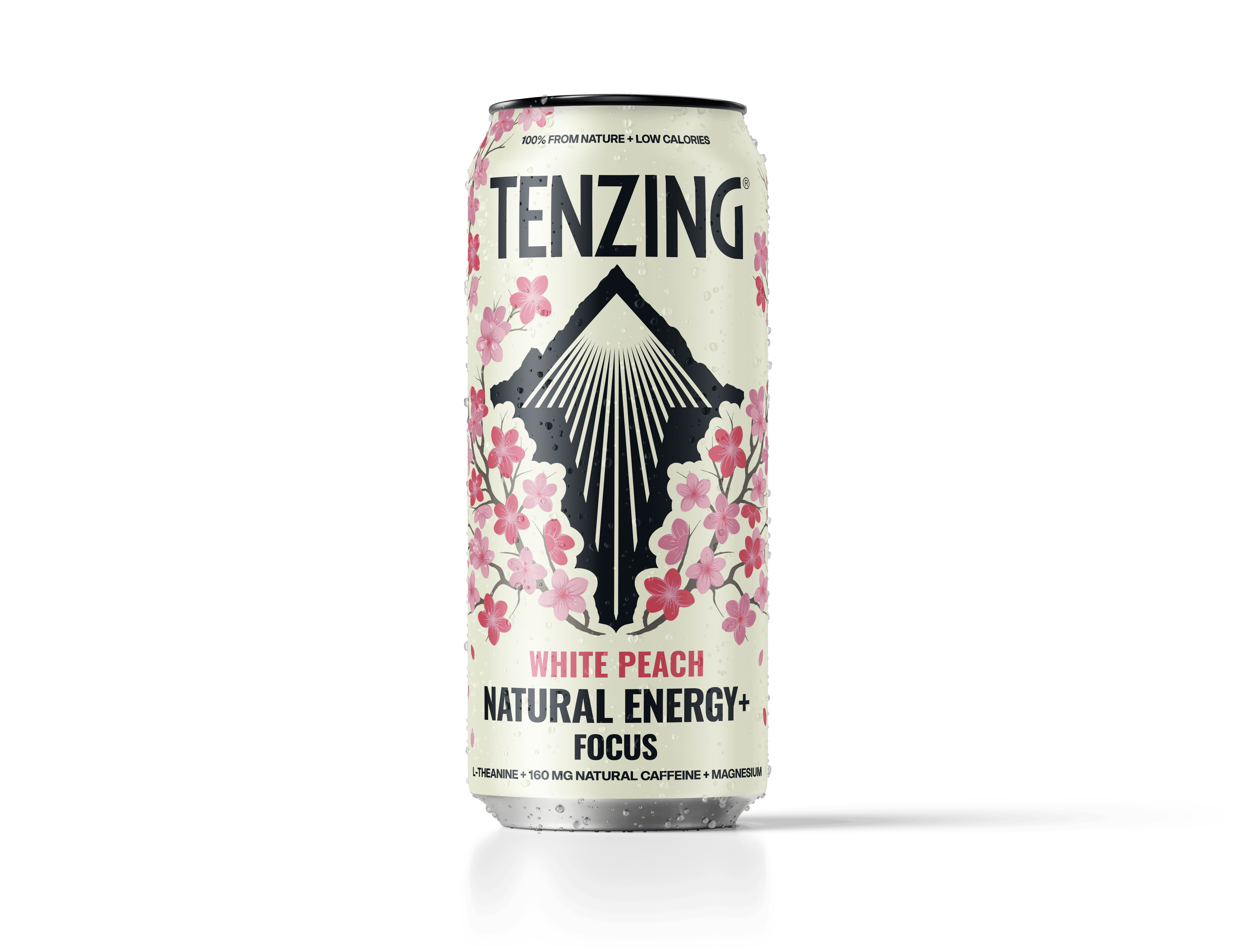 Can of Tenzing Natural Energy Plus Focus White Peach functional energy drink