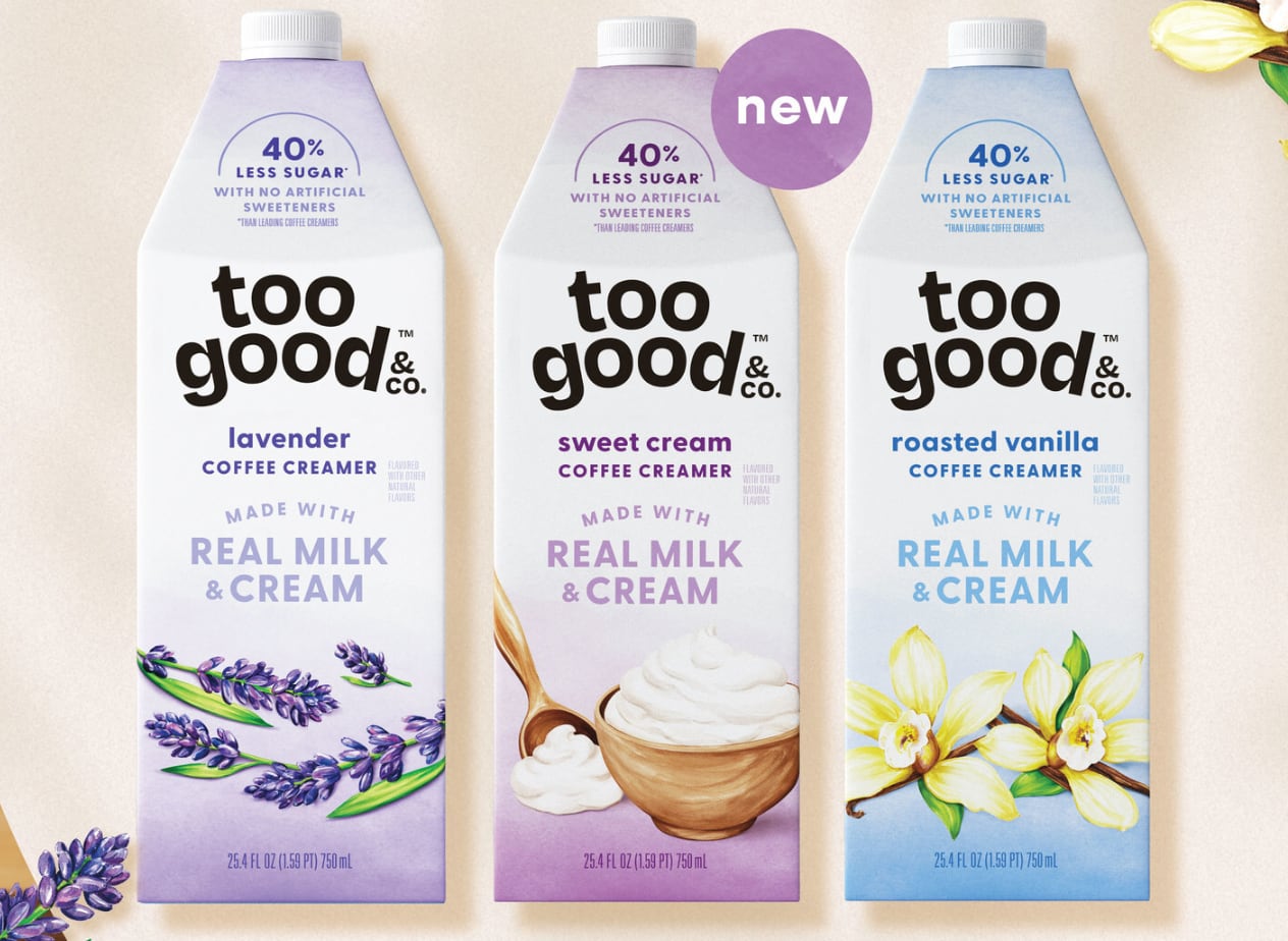 The creamers sport a '40% less sugar' claim on top of each carton.