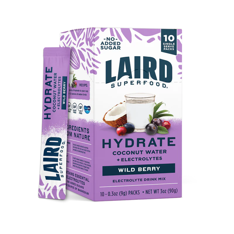 Laird Superfood Hydrate drink mix packets in new flavours and variety pack.