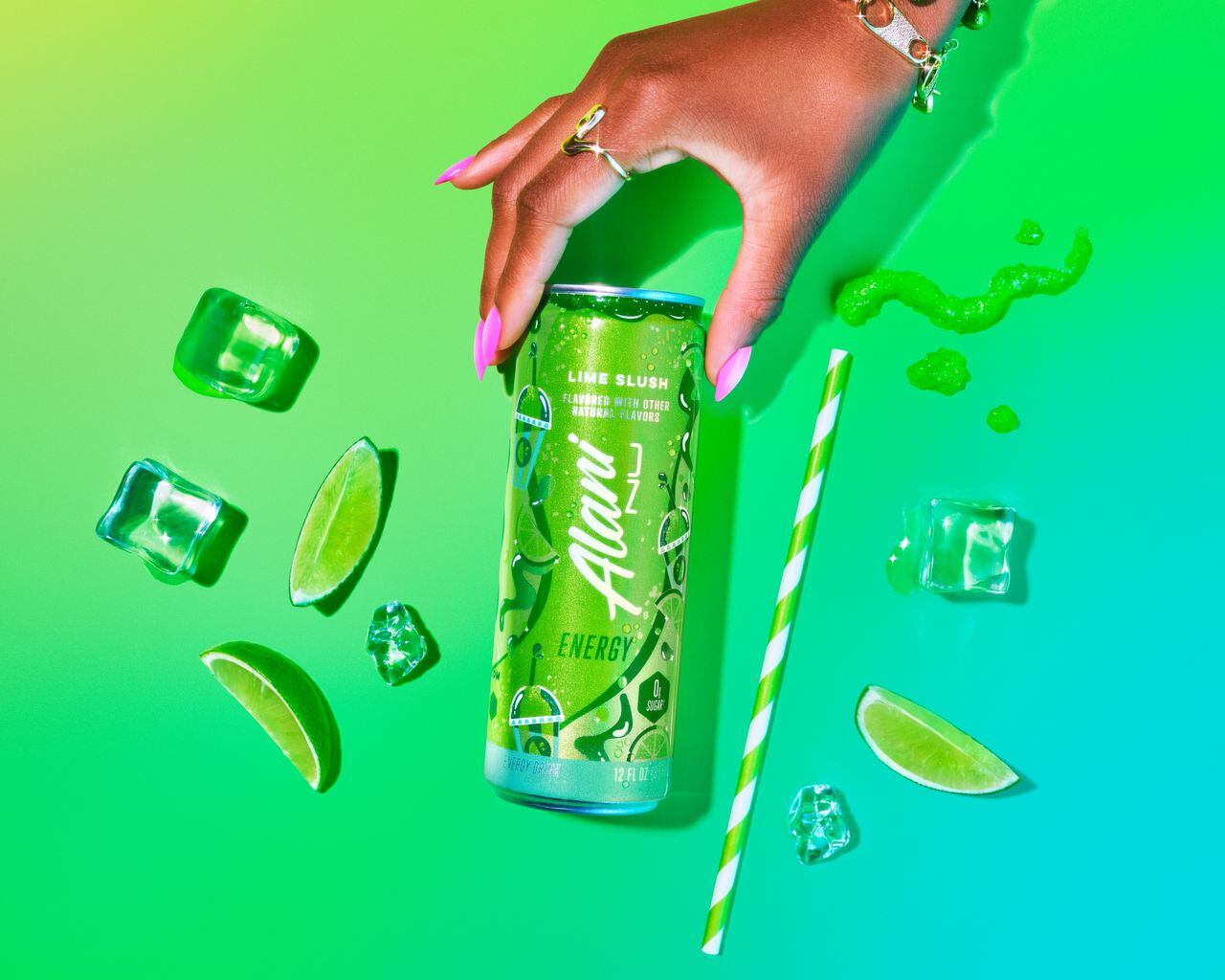 Alani Nu Lime Slush energy drink can with citrus‑themed design.