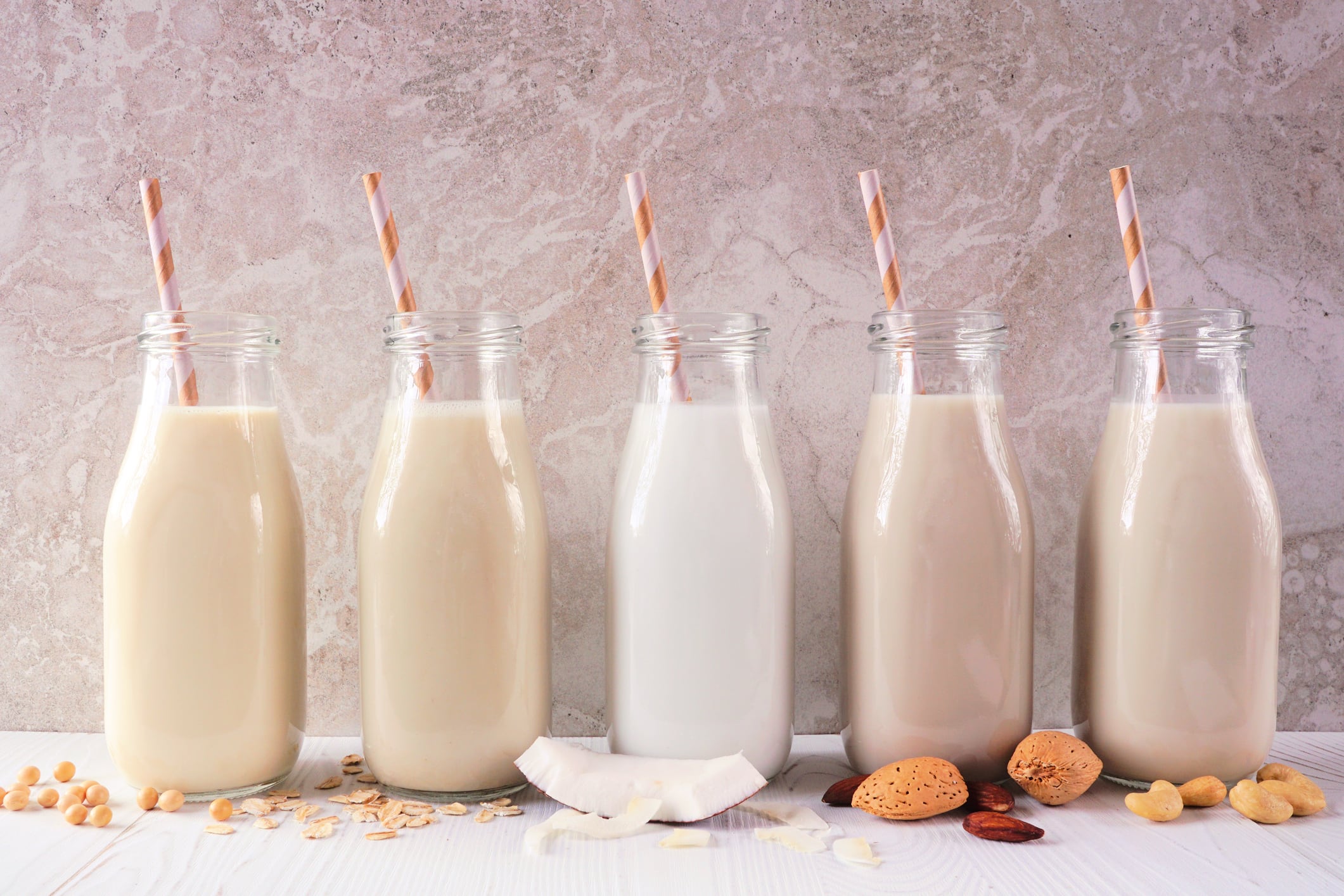 An assortment of plant-based milks