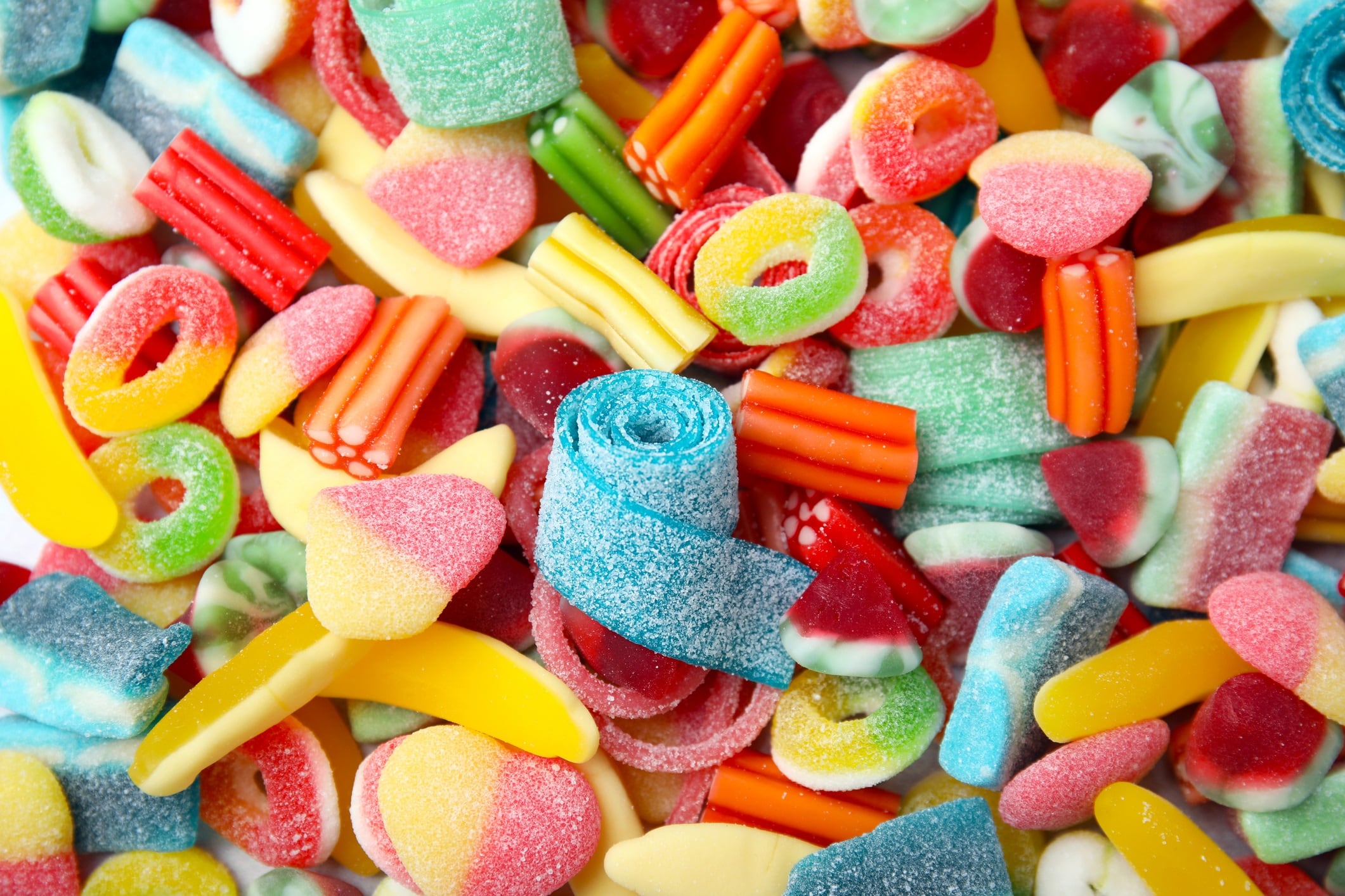 Multicoloured jelly sweets.