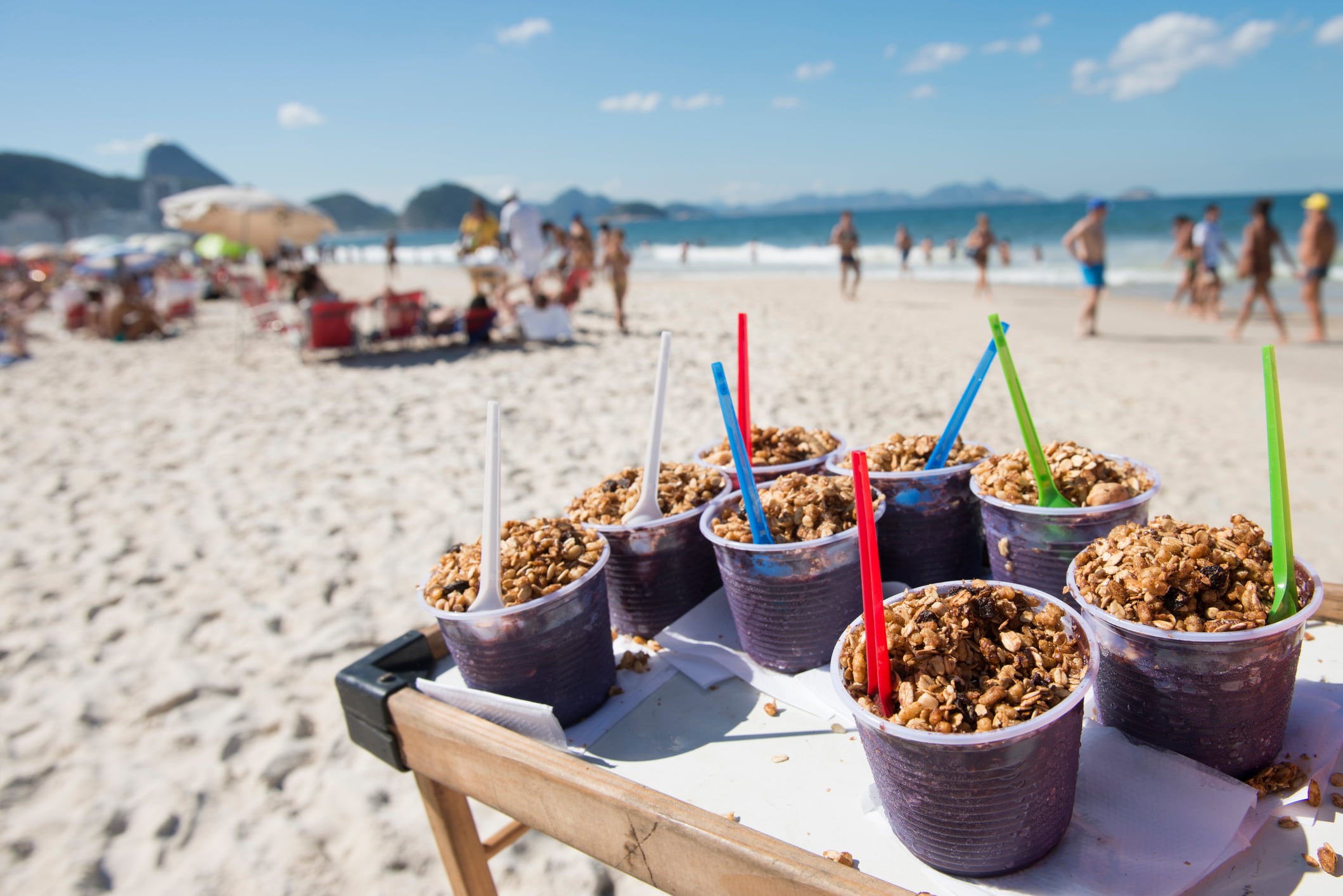 In different points of Copacabana beach and other beaches of Rio de Janeiro you can find the Organic Açai Bowl to refresh