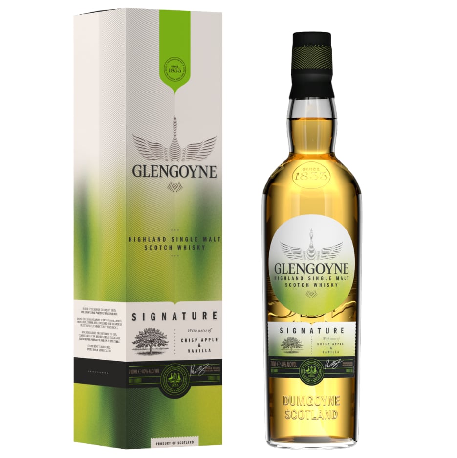 Glengoyne Signature Highland single malt whisky bottle and packaging.