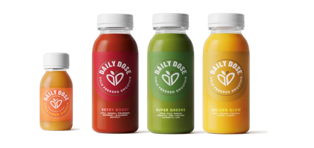 Daily Dose Range: Daily Dose smoothies and Apple Cider Vinegar Shot displayed together.