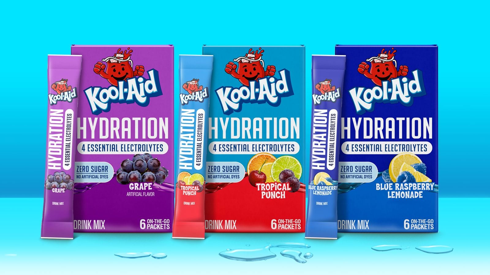 Kool-Aid Hydration drink mix sticks alongside Pink Lemonade Nike trainers.
