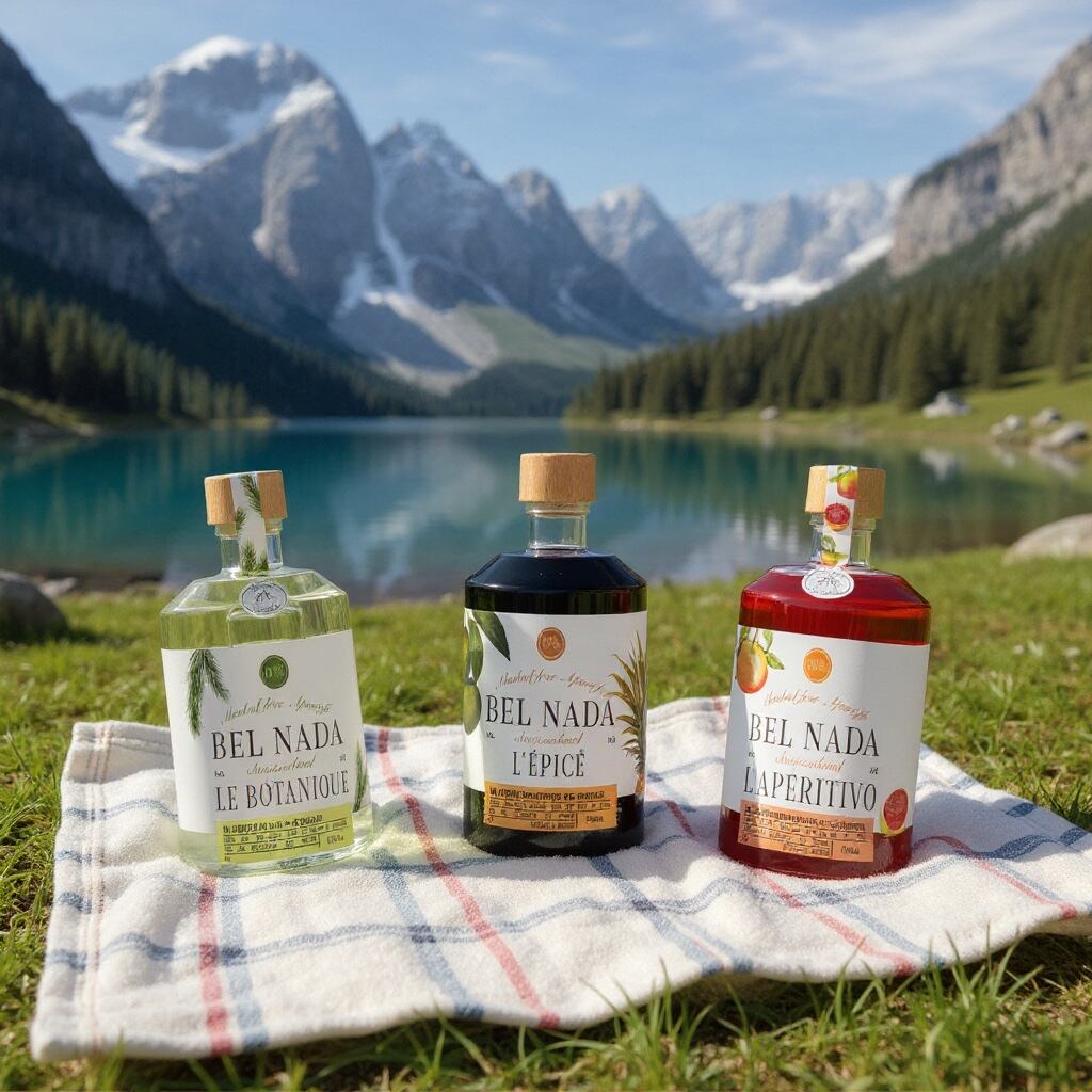 Bel Nada alcohol-free aperitif bottles showcasing three botanical variants.