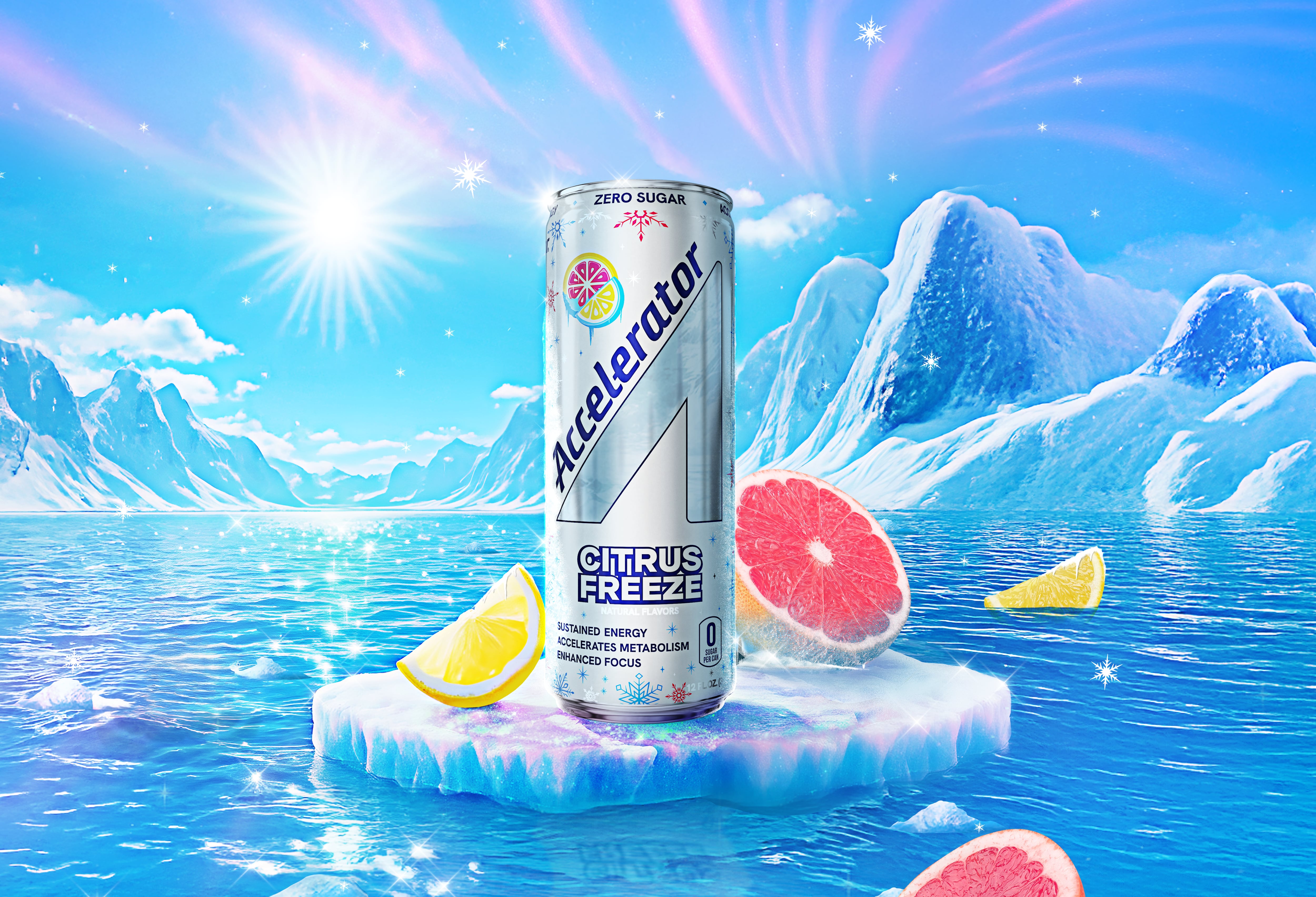 Citrus Freeze energy drink can from Accelerator Active Energy.