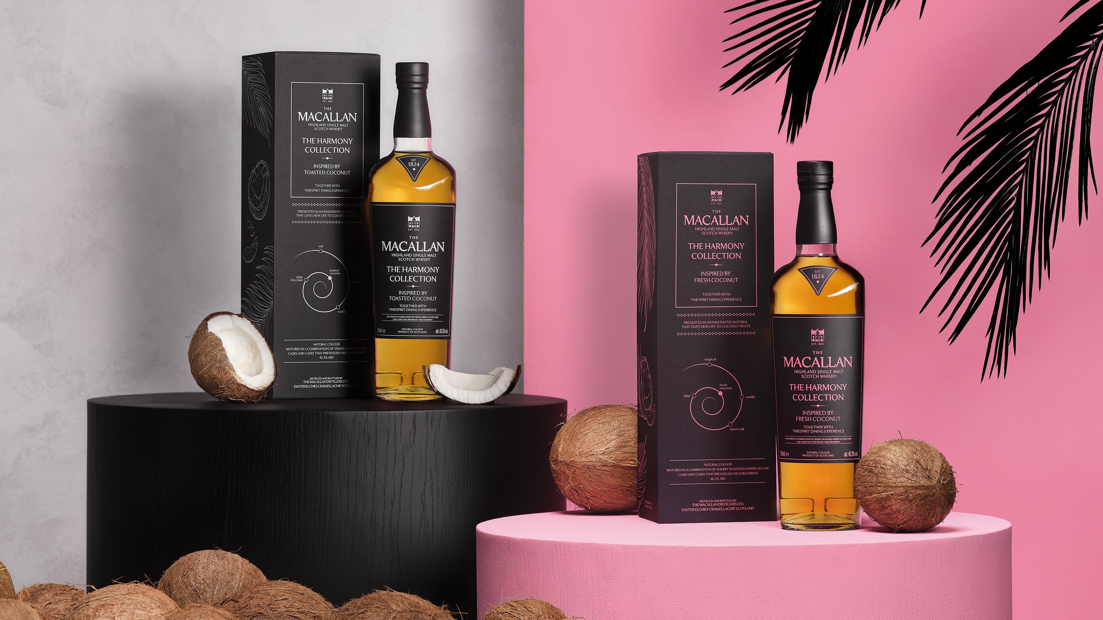 The Macallan Harmony Collection Inspired by Fresh Coconut and Inspired by Toasted Coconut.