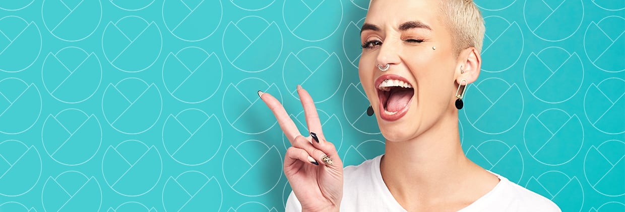 Woman making peace sign