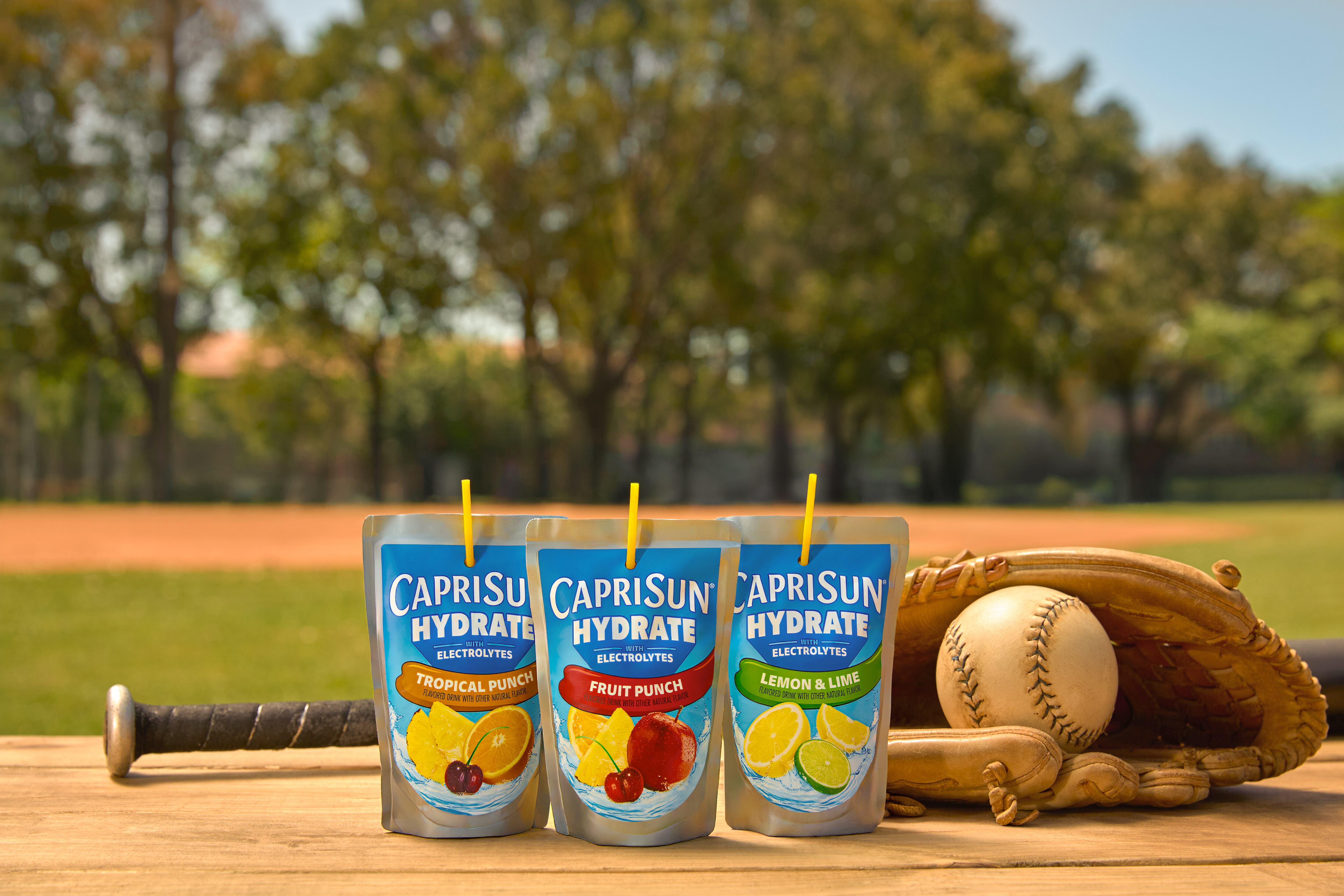 Encased in its iconic 6-ounce silver pouch, Capri Sun Hydrate contains an electrolyte blend and vitamin E, 5 grams of sugar and no artificial flavors or colors.