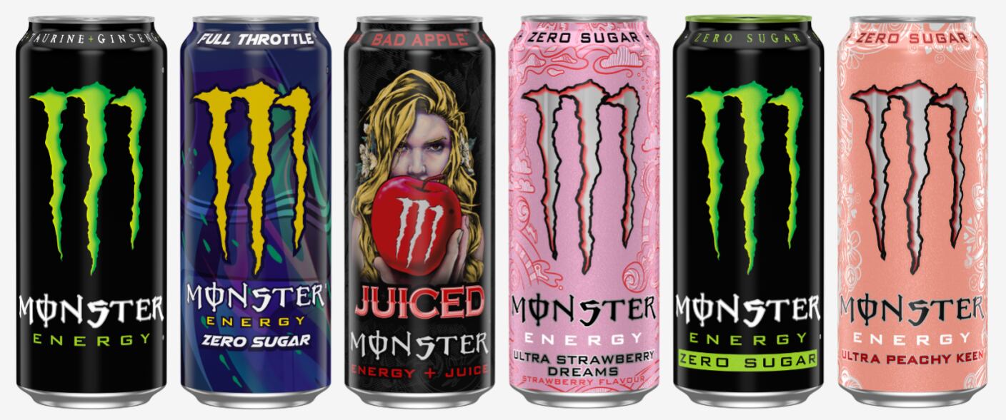 A line up of Monster Energy