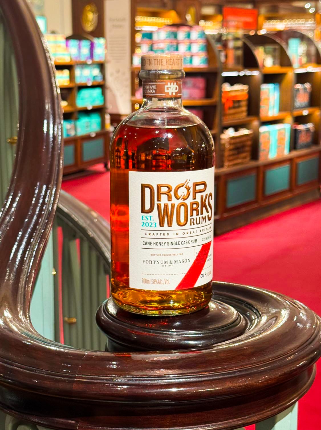 Limited-edition DropWorks x Fortnum & Mason rum bottle.
