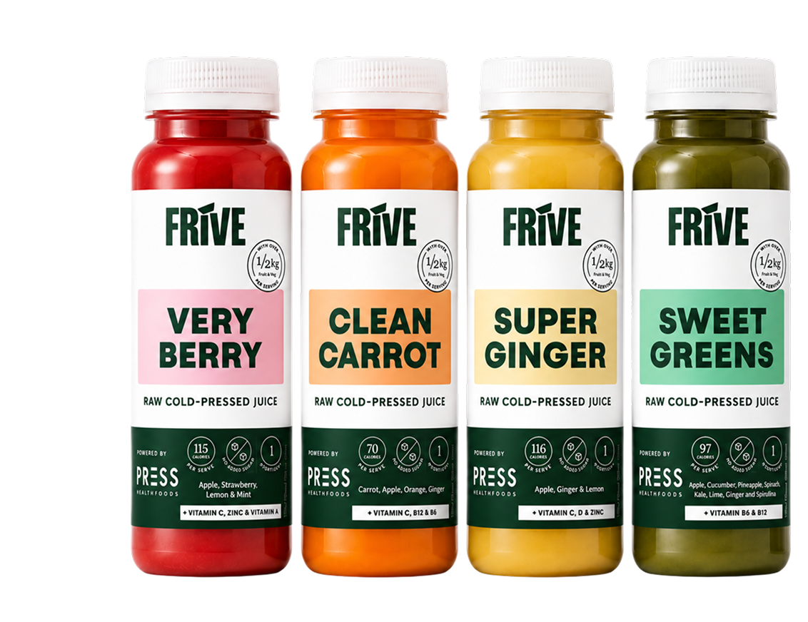 Frive functional juices and wellness shots range.