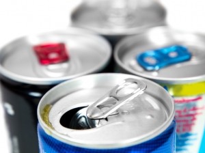 energy drink cans close branded