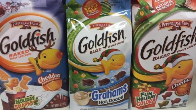 Pepperidge Farms Goldfish cookies and crackers swim into special packaging for the holidays.