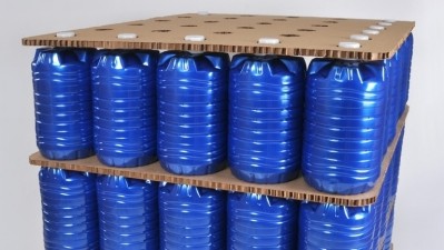 Hexstack sheets from Hexacomb keep pallets of large beverage containers secure during transport.