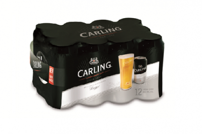 Carling cans: now wrapped in film, not cardboard, in the UK
