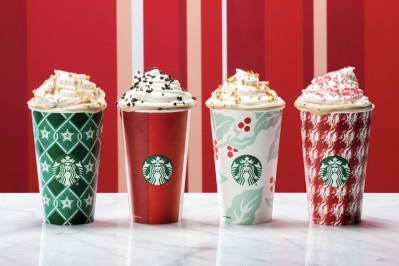 The 2018 holiday cups have four designs using colors and patterns that evoke nostalgia for Starbucks' history.