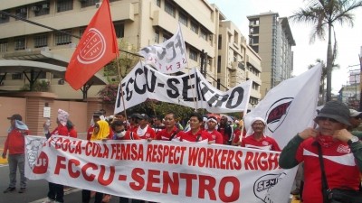 Workers and union members have been staging protests at Coca-Cola FEMSA Philippines premises. ©FCCU-Sentro