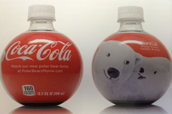 Coke's 'Polar Bear' bottle released for its US winter holiday promotion, with polar bears Sakari & Kaia (Photo: CCL Label)
