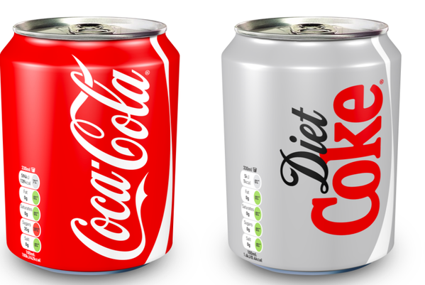 Coke's new traffic light labeling on cans of Coca-Cola and Diet Coke