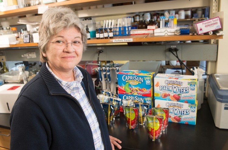 Kathleen Dannelly, associate professor of microbiology at Indiana State University (ISU) is part of a two-person research team examining mold growth in Capri Sun