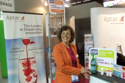 Karin Weibel from Aptar at the stand during Emballage