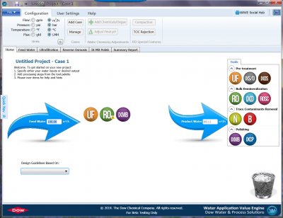 Screen capture image of Dow's WAVE software at the beginning of a design project.