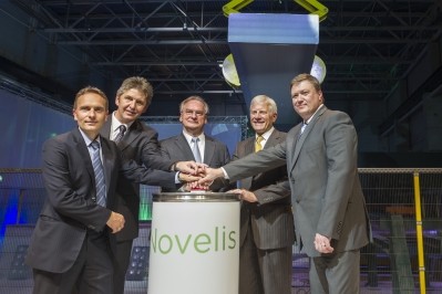 Grand opening: from left to right:   Erwin Mayr, President Novelis Europe, Michael Stecher, Plant Manager Nachterstedt, Reiner Haseloff, First Minister of Saxony-Anhalt, Phil Martens,  CEO Novelis and Steve Clarke, VP Operations, Novelis Europe Photo credit Novelis