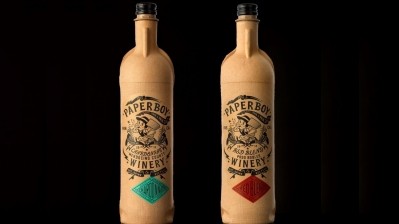 PaperBoy wine packaging consists of a recycled-content paper-based bottle with a plastic liner inside.