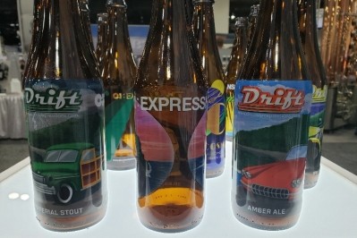 A prototype of O-I's direct-to-glass print capability on display at BrewExpo America. 
